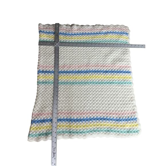 Vintage Handmade Crochet Baby Blanket – Pastel Stripes Rainbow 48x30 - Picture 5 of 5